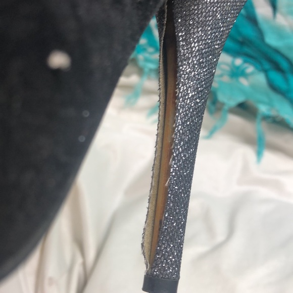 Black silver chain link platform heels needs repair sz 6 - Picture 5 of 13